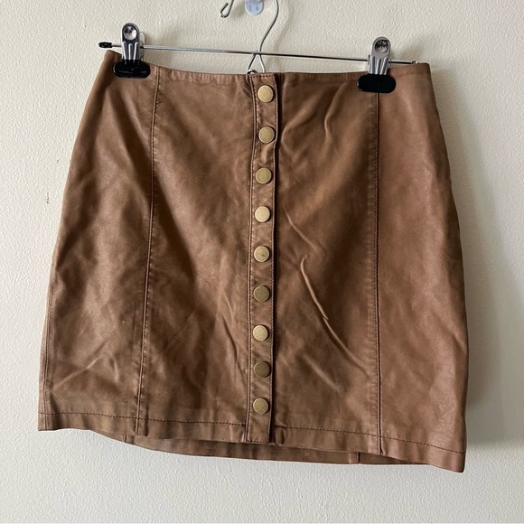 Free People Urban Outfitters Oh Snap Vegan Leather Mini Skirt Button Front 4 - Picture 2 of 12